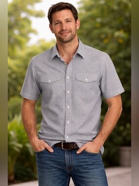 apt nine blue patterned short sleeve dress shirt